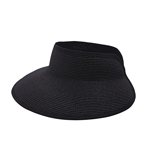 Joywant Sun Visor Hats for Women, Women's Summer Ponytail Foldable Straw Beach Hat with UPF 50+ Black