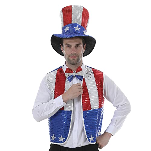 EraSpooky Men's Sequined Uncle Sam Costume Independence Day Fancy Dress