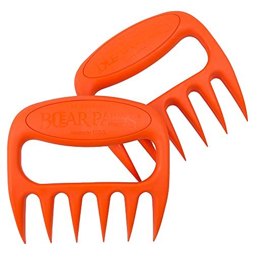 Bear Paws Meat Claws - The Original Meat Shredder Claws, USA Made - Easily Lift, Shred, Pull and Serve Meats - Ultra-Sharp, Ideal Meat Claws for Shredding Pulled Pork, Chicken, Beef, Turkey - Orange