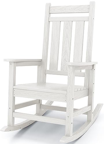 KINGYES Outdoor Patio Rocking Chair, (Plum Rocker) White