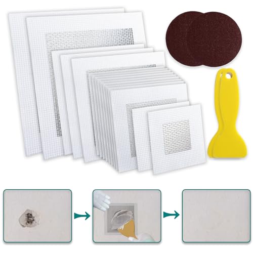 21 PCS 2/4/6/8 Inch Drywall Repair Kit Wall Hole Drywall Tools Aluminum Mesh Drywall Patch Kit Erase A Hole Drywall Repair with Scraper and Sandpapers