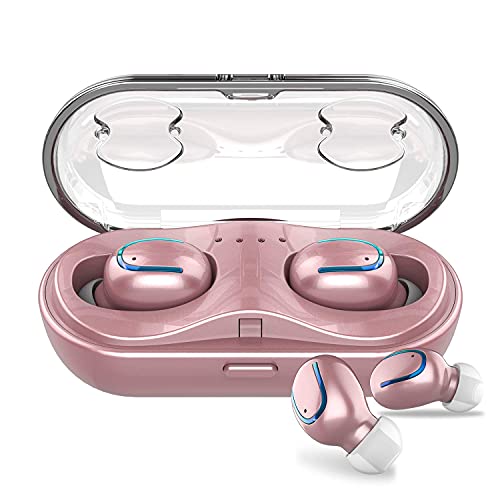 True Wireless Earbuds for Small Ears, Bluetooth Headphones 48h Playtime IPX7 Waterproof Sport Headphones in-Ear, with Mic Noise Cancelling for iPhone/Samsung/Galaxy for Men Women Rose Gold