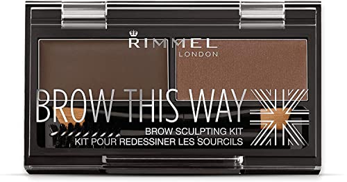 Rimmel Brow This Way Sculpting Kit, Dark Brown, Powder 0.04 oz., Wax 0.03 oz., Brow Sculpting & Styling Kit with Eyebrow Wax & Setting Powder