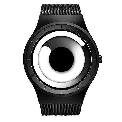 SINOBI Fashion Cool Watch Men Original No Hands Design Watch Men Steel Mesh Men's Watch Clock Relogio Masculino Creative Wristwatch(Black White)
