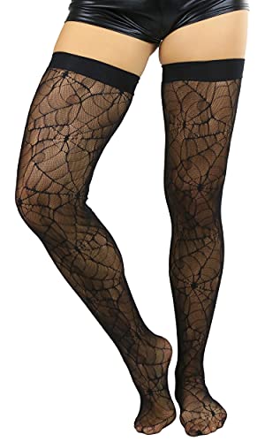 ToBeInStyle Women's Sheer Spider Web Thigh Hi Stockings - Plus/Queen - Size - Black