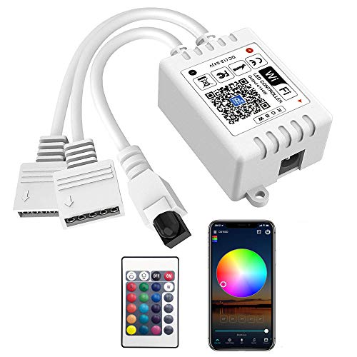 GIDEALED Smart WiFi RGBW LED Controller 2-Output 5 Pin with 24-Key RF Remote,Compatible with Alexa&Google Assistant,Voice/APP Control Strip Lights for Android/iOS System(WiFi LED Controller Only)