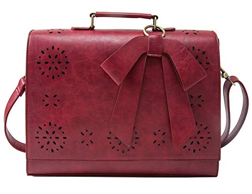 ECOSUSI Briefcase for Women Laptop Bag for College Briefcase Crossbody Messenger Bags Vegan Leather Satchel Purse Fit 14 Inches Laptop, Red