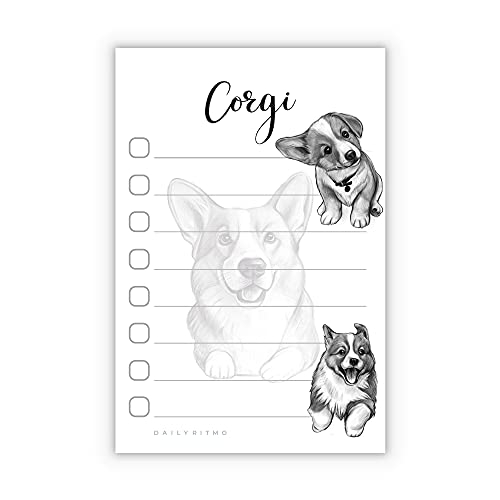 Welsh Corgi Puppies Sticky to Do List Notepad - Dog Sticky Notes Stationary School Supplies for Corgi Mom | Corgi Gifts for Corgi Lovers | 4' x 6' 50 Pages
