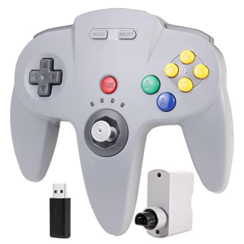 2.4 GHz Wireless N64 Switch Online Controller, USB Receiver & N64 Receiver, Compatible with Windows PC Laptop iOS Mac Raspberry Pi, N64 / Switch Online/NSO - (Rechargeable) (Plug and Play) Gray