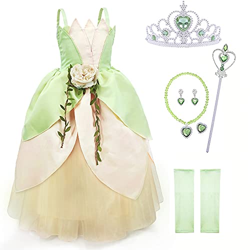 TYHTYM Princess Costumes Little Girls Dress Up Fancy Halloween Christmas Party (Tiana, 4-5T)