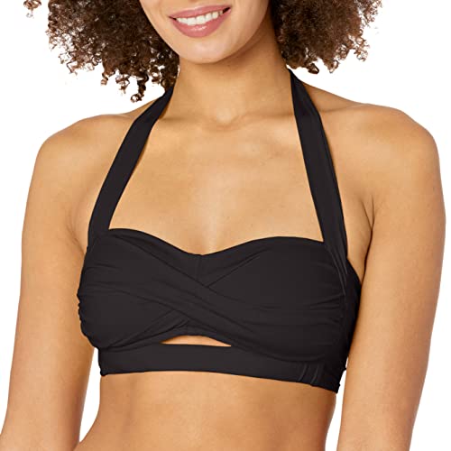 Kenneth Cole REACTION Women's Standard Banded Halter Twist Front Bikni Swimsuit Top, Black//Ruffle/Licious, S