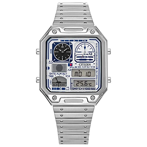 Citizen Men's Star Wars R2-D2 Vintage Ana-Digi Quartz Stainless Steel Watch, Rectangular