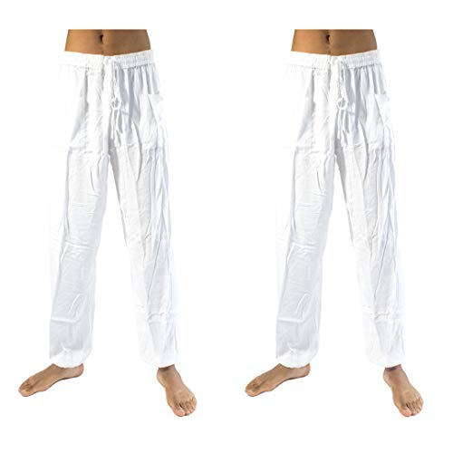 PIYOGA Men's Harem Pants Yoga Fitness Soft Baggy w 2 Pockets - Bundle - 2 White