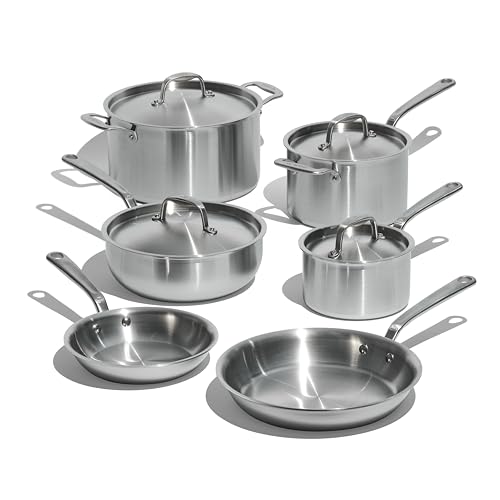 Made In Cookware - 10 Piece Stainless Steel Pot and Pan Set - 5 Ply Clad - Includes Stainless Steel Frying Pans, Saucepans, Saucier and Stock Pot W/Lid - Professional Cookware - Crafted in Italy
