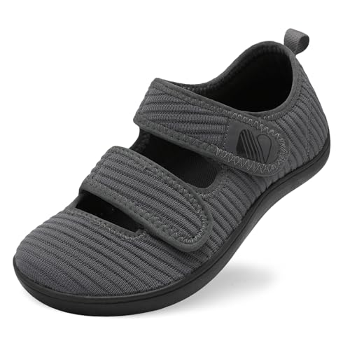 Besroad Womens Wide Toe Box Walking Shoes Adjustable Diabetic Slippers Barefoot Shoes Arthritis Edema Barefoot Shoes Indoor Outdoor Slippers 8Wide Dark Grey