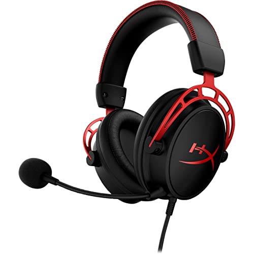 HyperX Cloud Alpha Gaming Headset Headphone Wired Detachable Noise Cancelling Microphone Dual Chamber Drivers Memory Foam Over-ear Soft Leatherette for PC Xbox Nintendo Switch PS4 Black Red (Renewed)