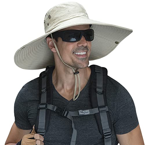 HUAMULAN 6' Wide Brim Sun Protection Hat Outdoor Unisex Bucket Hats for Hiking Beach Fishing Safari Garden Lawn Yard Work Kayaking,Beige