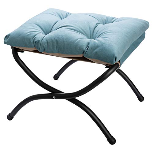 HollyHOME 15'(H) Folding Footrest Stool, Upholstered Small Foldable Ottoman, Accent Padded Sofa Foot Stool for Lazy Chair, Metal Frame Portable Foot Rest Ottoman for Home, Living Room, Bedroom, Blue