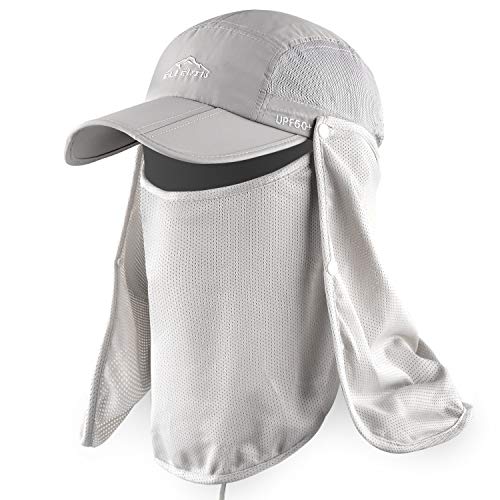 ELLEWIN Outdoor Sun Hat for Men Women UPF 50+ Fishing UV Hat with Neck Flap Face Cover for Sun Protection Light Grey