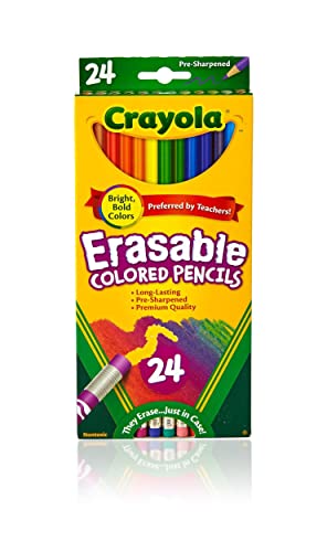 Crayola Erasable Colored Pencils (24ct), Kids Colored Pencils for School, Back to School Supplies for Kids, Coloring Pencils, 6+