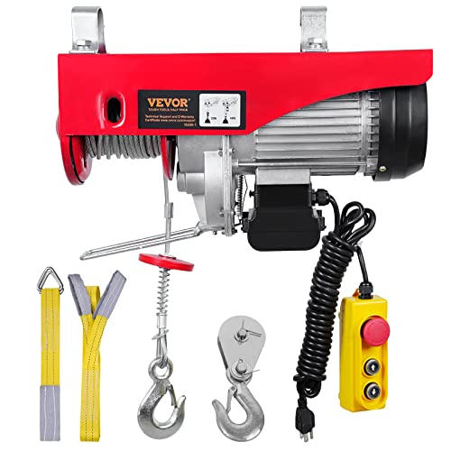 VEVOR Electric Hoist, 440LBS Electric Winch, Steel Electric Lift, 110V Electric Hoist with14ft Remote Control & Single/Double Slings for Lifting in Factories, Warehouses, Construction Site, Mine Filed