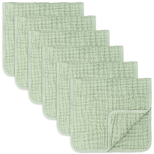 Comfy Cubs Muslin Burp Cloths Large 100% Cotton Hand Washcloths for Babies, Baby Essentials 6 Layers Extra Absorbent and Soft Boys & Girls Baby Rags for Newborn Registry (Sage, 6-Pack, 20' X10')