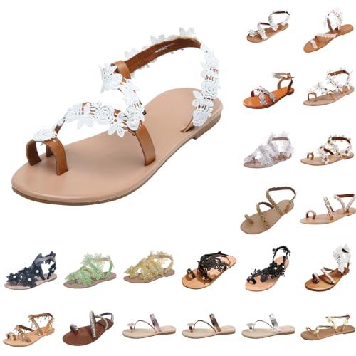 Shengsospp Women's Casual Flats Sandal Comfort Walking with Non Slip on Casual Summer Beach Shoes Ankle Flats Sandals Open Toe Casual shoe 07_Brown, 7