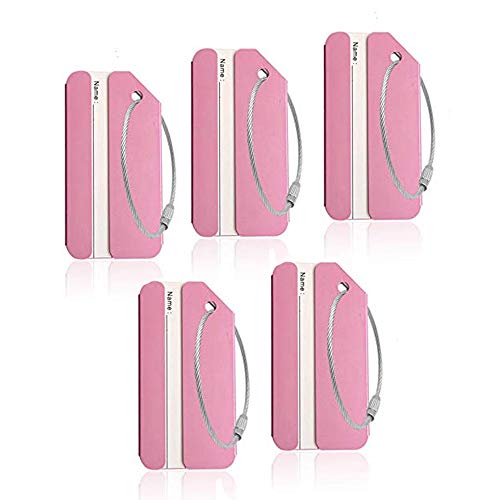 Aluminum Luggage Tags,Pink Luggage Tag Travel Tags for Luggage ID Bag Baggage Suitcase Tag 5-Pack