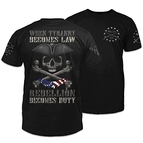 Rebellion Becomes Duty T-Shirt Patriotic Tribute Tee | American Pride Veteran Support Shirt | 100% Cotton Military Apparel | Black, Large