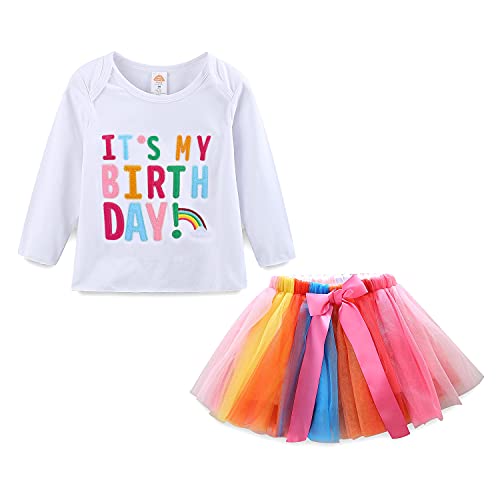 Mud Kingdom Toddler Girls Birthday Outfits 4 Long Sleeve Shirt and Skirt Set, White, 4T(39-44 ins./33-41 lbs.)