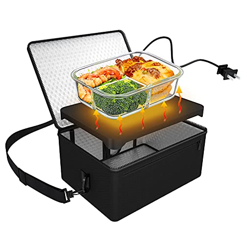 [90W Faster] Portable Oven, 110V 90W Portable Food Warmer Personal Portable Oven Mini Electric Heated Lunch Box for Reheating & Raw Food Cooking in Office, Travel, Potlucks and Home Kitchen (Black)