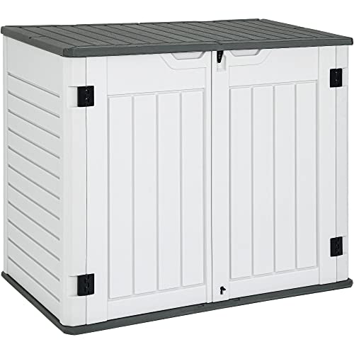 YITAHOME Outdoor Horizontal Storage Sheds w/o Shelf, 35 Cu Ft Lockable Resin Waterproof Shed, Ideal for Garden Tools, Easy to Assemble, Light Gray