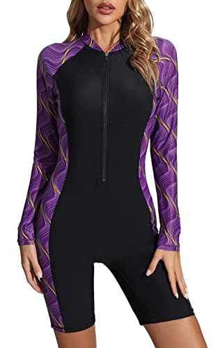 Halcurt Swimming Suit Women UPF 50 Padded Bra Modest Zip Rashguard Wetsuit L