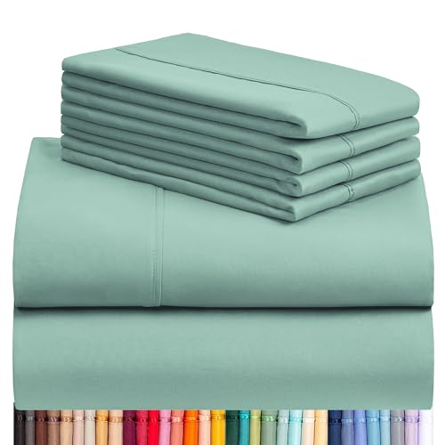 LuxClub 6 PC Queen Sheet Set, Breathable Luxury Bed Sheets, Deep Pockets 18' Eco Friendly Wrinkle Free Cooling Sheets Machine Washable Hotel Bedding Silky Soft - Light Teal Queen