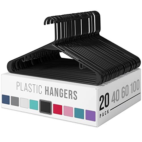 Clothes Hangers Plastic 20 Pack - Black Plastic Hangers - Makes The Perfect Coat Hanger and General Space Saving Clothes Hangers for Closet - Percheros Ganchos para Colgar Ropa Hangars