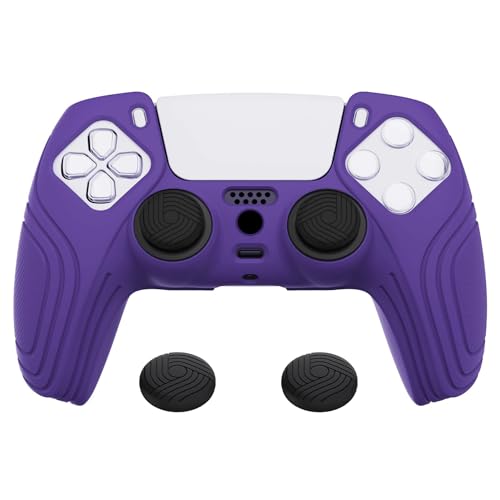 eXtremeRate PlayVital Samurai Edition Purple Anti-Slip Controller Silicone Skin for ps5, Ergonomic Soft Rubber Protective Case for ps5 Controller with Black Thumb Stick Caps