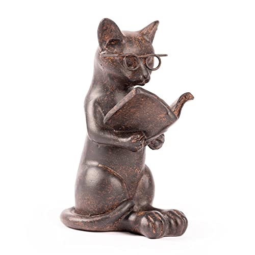 Young's Inc. Cat Figurine - Cute Cat Statue - Whimsical Cat Decor for Cat Lovers - Cat Collectibles and Meditation Decor - Cat with Eye Glasses - 4'' L X 3'' W X 5'' H