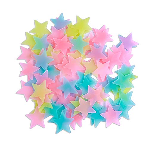 AM AMAONM 100 Pcs Colorful Glow in The Dark Luminous Stars Fluorescent Noctilucent Plastic Wall Stickers Murals Decals for Home Art Decor Ceiling Wall Decorate Kids Babys Bedroom Room Decorations