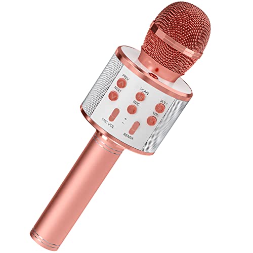 GIFTMIC Kids Microphone for Singing, Wireless Bluetooth Karaoke Microphone for Adults, Portable Handheld Karaoke Machine, Toys for Boys and Girls Gift for Birthday Party (Rose Gold)