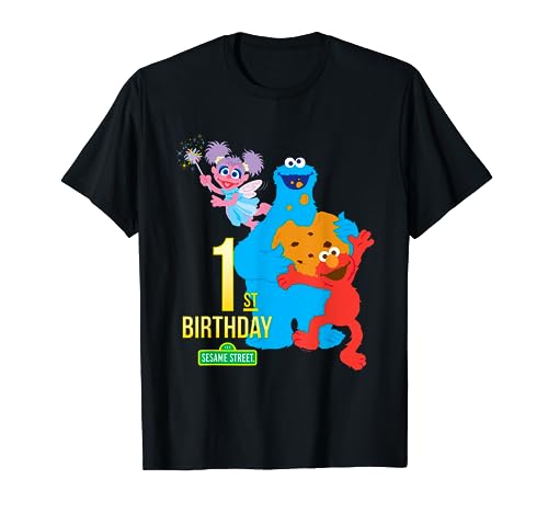 Sesame Street 1st Birthday Black Classic Fit Crew Neck T-Shirt
