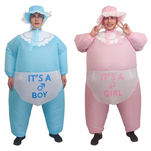 IRETG Inflatable Baby Sumo Costume for Adults Funny Blow Up Costume for Baby Gender Reveal Party (Blue&Pink)