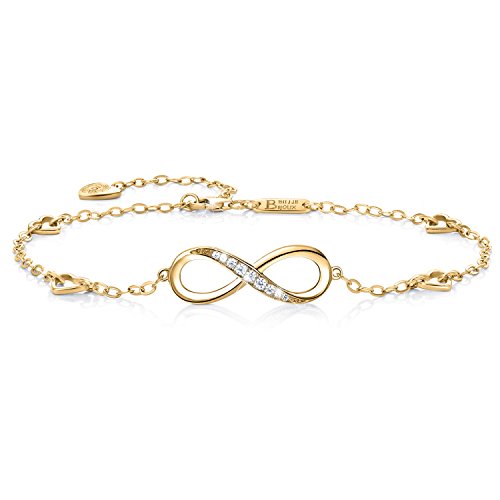 Billie Bijoux Womens 925 Sterling Silver Infinity Endless Love Symbol Charm Adjustable Anklet Bracelet, Large Bracelet, Gift for Mother's Day (C- Gold)