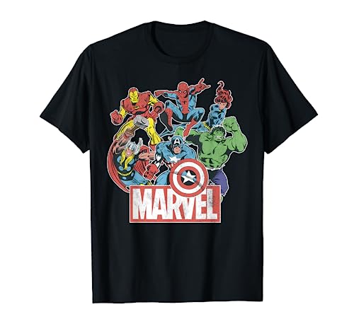 Marvel Avengers Team Retro Comic Vintage Graphic T-Shirt
