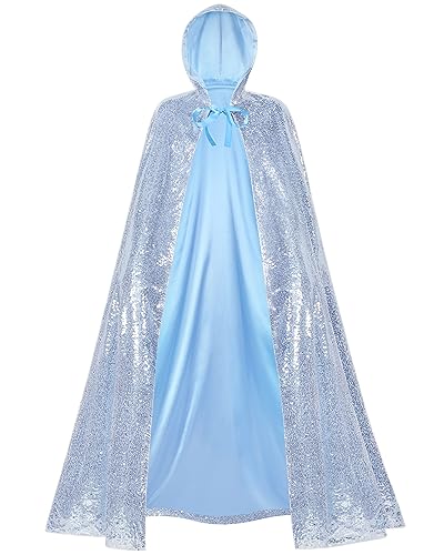 Suhine Girl Women Princess Hooded Cape Cloaks Sequins Fairy Costume Cape with Hood for Carnival Mardi Gras Cosplay Party(110 cm)