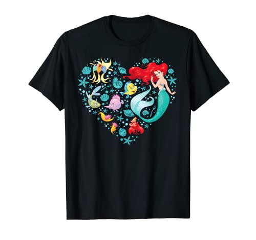 Disney Princess Ariel Flounder and Sebastian Collage Heart T-Shirt