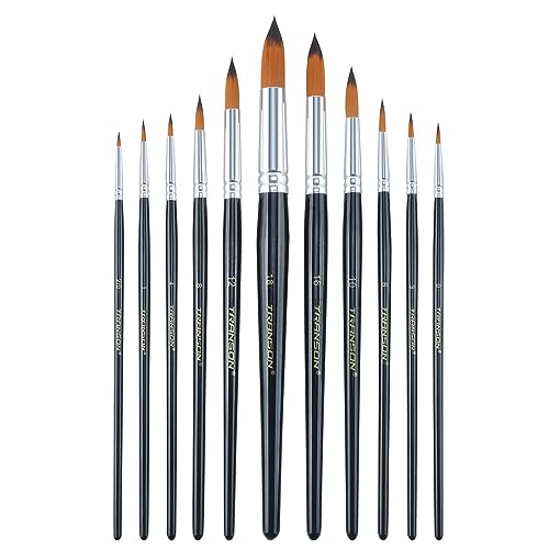Transon 11pcs Round Paint Brush Basic Set for Watercolor, Acrylic, Gouache, Ink, and Tempera Painting