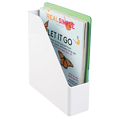 mDesign Plastic Slim Vertical File Folder Storage Organizer Bin with Handle - Hold Notebooks, Binders, Envelopes, Magazines for Home Office, Work Desktops, Ligne Collection, White