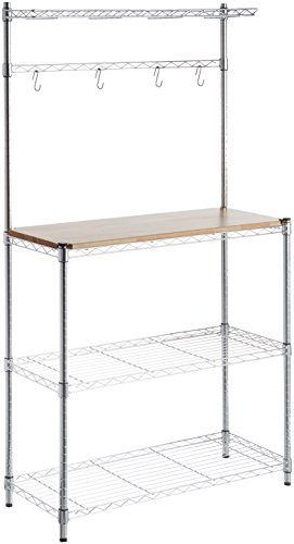Amazon Basics 3 Tier Kitchen Storage Baker's Rack With Removeable Top, Wood/Chrome, 14'D x 35.83'W x 63.31'H