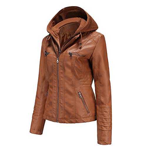 Tagoo Faux Leather Jacket Women Motorcycle Coat for Biker with Removable Hood Plus Size