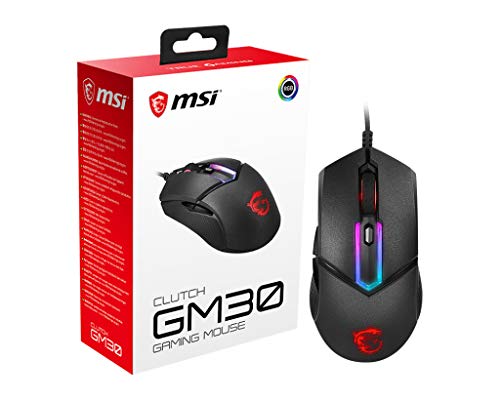 MSI Clutch GM30 Gaming Mouse, 6200 DPI, 20M Omron Switches, Optical Sensor, Ergonomic Design, Illuminated Scroll Wheel, RGB Mystic Light Compatible, PC/Mac